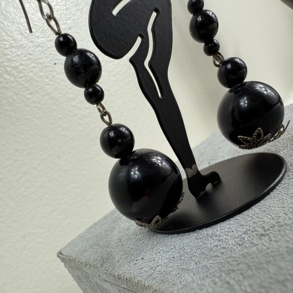 Black Bead Dangle & Drop Pierced Earrings - Picture 5 of 5